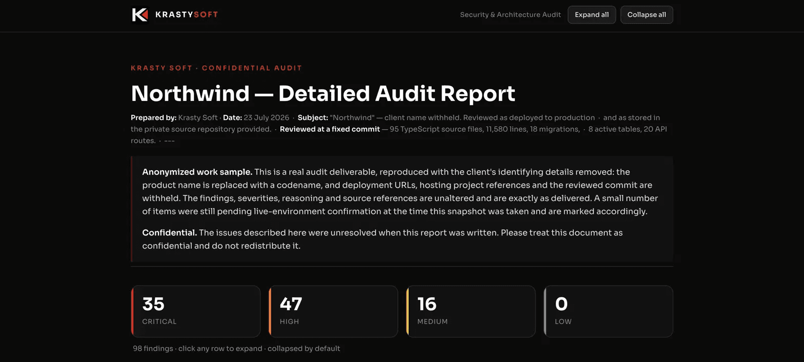 Production Readiness Audit of an AI-Generated SaaS